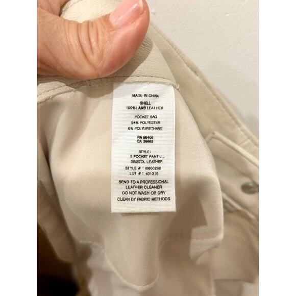 Theory Bristol Mid-Rise Stretch Leather 5 Pocket Skinny Pants Chalk Women's 6 - Picture 5 of 5